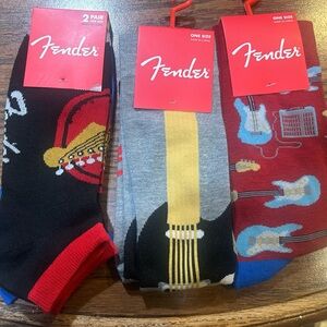 Fender Men's Guitar Crew Socks – Black, Gray, Red (4 total pairs)